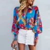 Fashion Print Long Sleeve Blouse Vintage Lapel Shirt Wholesale Womens Tops STN536762
