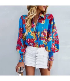 Fashion Print Long Sleeve Blouse Vintage Lapel Shirt Wholesale Womens Tops STN536762