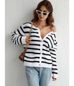 Striped Loose Casual Knitted Cardigan Single-Breasted Sweater Wholesale Womens Tops SSWN536304 -Women Clothing Sales Store bec9f649 1a57 491b b764 2c8c850daa5b 6a239d89d8e307c16f6142a7daa4babd