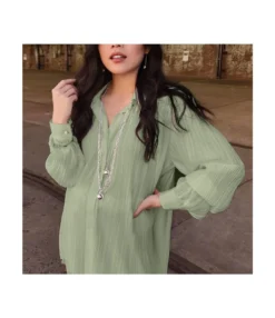 Fashion Simple Long Sleeve Loose Rib Pleated Women Shirts Wholesale Blouse STN536415