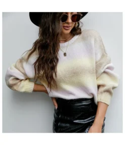 Gradient Color Fashion Knitted Pullover Top Sweater Trendy Wholesale Clothing SS200515