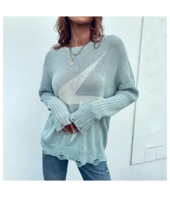 Casual Loose Ripped Lightning Print Knitted Tops Long Sleeve Round Neck Wholesale Sweater SSWN561061 -Women Clothing Sales Store c38a7866 cb57 4ed6 9d5e 875595f3ccbf 8a892933cb9be1d615b1c469c1d0242f