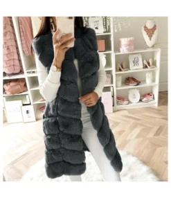 Faux Fur Sleeveless Long Coat Solid Color Thicken Fuzzy Wholesale Clothing For Women SOU95129