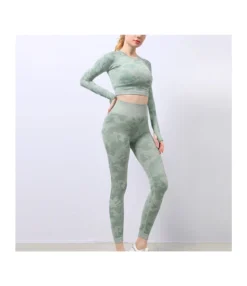 Camo Print Long-Sleeve Tops & Bra & Leggings Fitness Yoga Suit Wholesale Activewear Sets SON536991