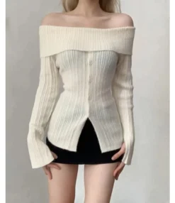 Sexy One-Shoulder Knitted Soft Waxy Single-Breasted Sweater Wholesale Women Top STV463713 -Women Clothing Sales Store c72517e8 bff2 45aa b556 a94a6e48bf36 24a6ab597dbdc232f68080d6e12a702a
