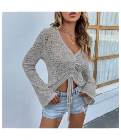 Sexy V-Neck Hollow Out Drawstring Knit Crop Tops Solid Color Flared Sleeve Loose Wholesale Sweater SSWN561053 17 Sexy V-Neck Hollow Out Drawstring Knit Crop Tops Solid Color Flared Sleeve Loose Wholesale Sweater SSWN561053 -Women Clothing Sales Store c9abde29 4fe5 43da 9d25 72f66d0d0082 831ef78437d6f3dfdac2ad72f128f708