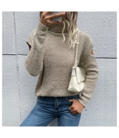 Casual Off Shoulder High Collar Long Sleeve Solid Color Wholesale Sweaters STN562287