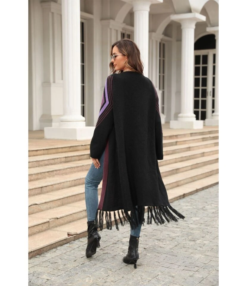 Tassel Contrast Sweater Knit Fashion Cardigan Wholesale Women'S Top N4623070300167 3 Tassel Contrast Sweater Knit Fashion Cardigan Wholesale Women'S Top N4623070300167 - Image 3