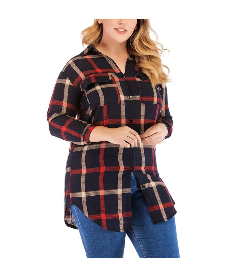 Checked Plus Size Blouse Women Wholesale ST200006 3 Checked Plus Size Blouse Women Wholesale ST200006 - Image 3