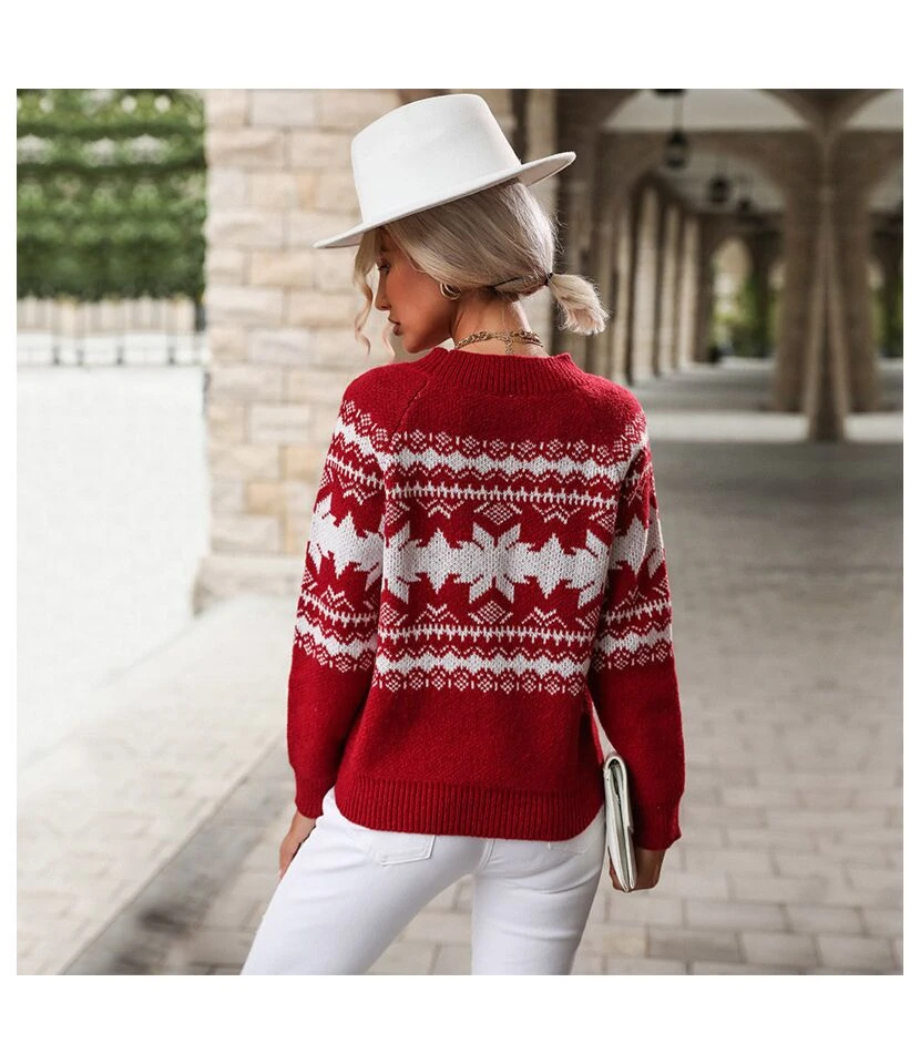 Xmas V-Neck Knit Women Wholesale Sweater SSW190574 6 Xmas V-Neck Knit Women Wholesale Sweater SSW190574 - Image 6