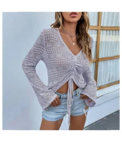 Sexy V-Neck Hollow Out Drawstring Knit Crop Tops Solid Color Flared Sleeve Loose Wholesale Sweater SSWN561053 24 Sexy V-Neck Hollow Out Drawstring Knit Crop Tops Solid Color Flared Sleeve Loose Wholesale Sweater SSWN561053 -Women Clothing Sales Store d2d9796d a44b 43cb 8dac bd553c890d2f 24fa29b1440c83ca433fca8a419ca50d