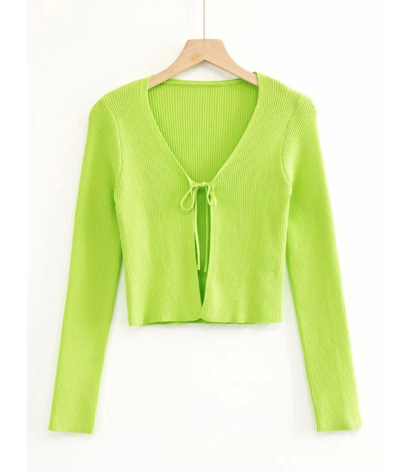 Trendy Plain Lace-Up V-Neck Cropped Slim Fit Women'S Knit Tops Wholesale Cardigans SOUN532442 3 Trendy Plain Lace-Up V-Neck Cropped Slim Fit Women'S Knit Tops Wholesale Cardigans SOUN532442 - Image 3