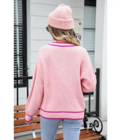 Button Knit Colorblock Pocket V-Neck Sweater Cardigan Wholesale Women'S Top -Women Clothing Sales Store d5f78509b637473eb29eb0370120f97a