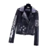 Punk Style Lapel PU Epaulette Belt Printing Motorcycle Short Wholesale Coats & Jackets SOU081849