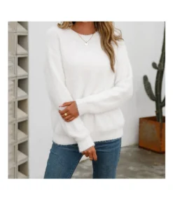 Fashion Casual Plush Pullover Long Sleeve Loose Crew Neck Solid Color Wholesale Sweater SSWN560974