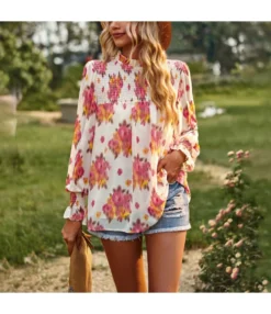 Elegant Double-Layered Floral Print Casual Shirts Wholesale Womens Tops STN539504