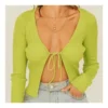 Trendy Plain Lace-Up V-Neck Cropped Slim Fit Women'S Knit Tops Wholesale Cardigans SOUN532442