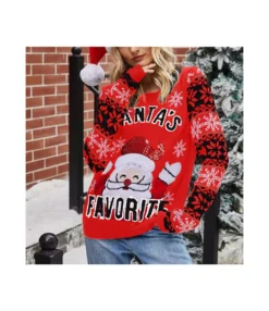 Christmas Pullover Sweater Santa Claus Embroidered Crew Neck Knit Wholesale Womens Clothing N3823110200033