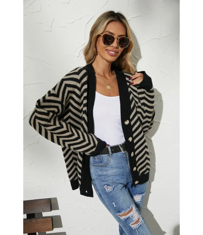Wholesale Women Cardigan Striped Slim Knit SW161857 5 Wholesale Women Cardigan Striped Slim Knit SW161857 - Image 5