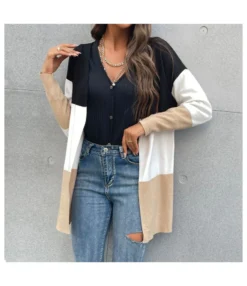 Colorblock Casual Outerwear Long Sleeve Sweater Jacket Wholesale Cardigans SOUN536737