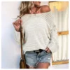 Sexy Off Shoulder Knitted Pullover Tops Bat Sleeve Solid Color Loose Wholesale Sweater SSWN561062