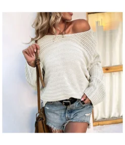 Sexy Off Shoulder Knitted Pullover Tops Bat Sleeve Solid Color Loose Wholesale Sweater SSWN561062