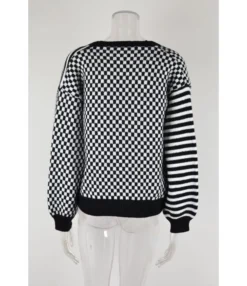 Knit Plaid Stitching Stripe Button Up Cardigan Sweater Wholesale Women'S Top -Women Clothing Sales Store e253bfb11071494385f5b03801124d82