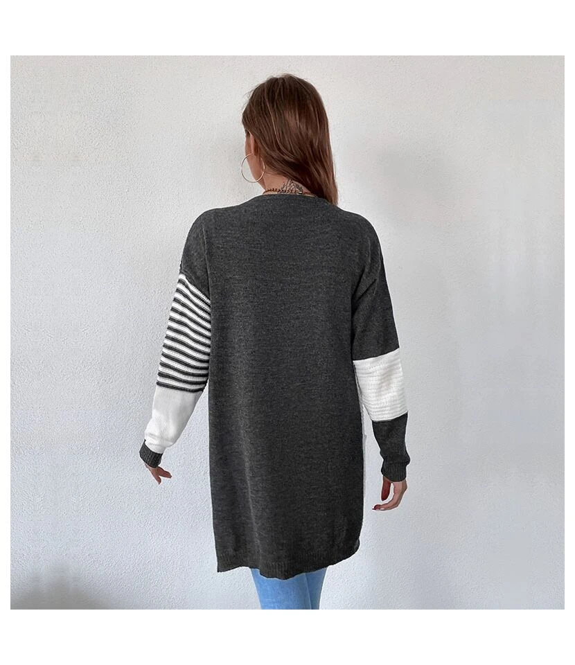 Sweater Coat Women Wholesale Women Stitching Striped Cardigan SOU162682 5 Sweater Coat Women Wholesale Women Stitching Striped Cardigan SOU162682 - Image 5