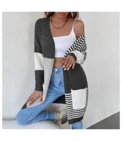 Sweater Coat Women Wholesale Women Stitching Striped Cardigan SOU162682