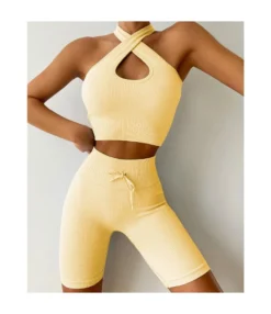 Solid Color Yoga Halter Bra & Shorts Fitness Seamless Sports Womens 2 Piece Sets Wholesale Workout Clothes SO531360