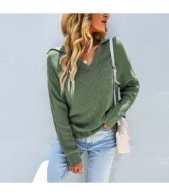 Fashion V Neck Lapel Loose Long Sleeve Solid Color Wholesale Sweaters STN562267