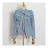 Fashion Big Bowknot Top Back Zipper Distressed Denim Shirts Wholesale Women Tops STN534893