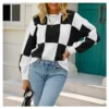 Fashion Lattice Pullover Long Sleeve Casual Loose Crew Neck Wholesale Sweater SSWN560971