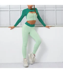 Colorblock Short Tops & Leggings Athletic Suits 2pcs Sets Activewears Wholesale Workout Clothes SON534888