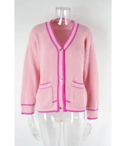 Button Knit Colorblock Pocket V-Neck Sweater Cardigan Wholesale Women'S Top -Women Clothing Sales Store ec15892b4fdf4bb2bf21b0370121103c