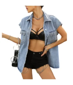 Retro Washing Single-Breasted Sleeveless Coat Casual Rivet Wholesale Denim Jacket SOUN561478