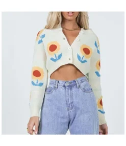 Fashion Crew Neck Slim Floral Women Short Knit Cardigan Wholesale Sweaters SSWN535272