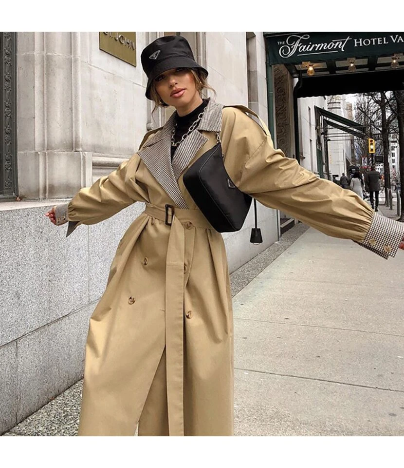 Plaid Splicing Commuting Design Sense Niche Long Windbreaker Wholesale Women Tops SOUV463845 5 Plaid Splicing Commuting Design Sense Niche Long Windbreaker Wholesale Women Tops SOUV463845 - Image 5