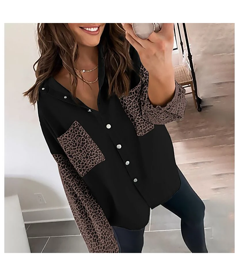 Leopard Print Denim Shirts With Pocket Long Sleeve Lapel Women'S Top Casual Wholesale Blouse ST531160 7 Leopard Print Denim Shirts With Pocket Long Sleeve Lapel Women'S Top Casual Wholesale Blouse ST531160 - Image 7
