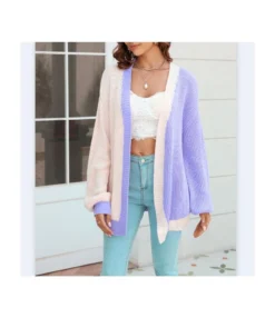 Lantern Sleeve Loose Color Block Knit Cardigan Wholesale Women'S Top N4623070300156