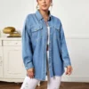 Pocket Loose Casual Long Sleeves Simple Lapel Long Denim Shirt Wholesale Women'S Top STV463514