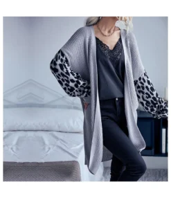Fashion Cardigan Coat Wholesale Women Knitted Leopard SOU162679