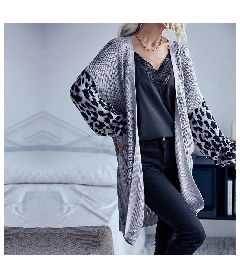 Fashion Cardigan Coat Wholesale Women Knitted Leopard SOU162679 1 Fashion Cardigan Coat Wholesale Women Knitted Leopard SOU162679