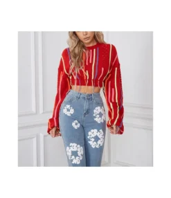 Fashion Colorful Fringe Casual Knitted Cropped Sweater Wholesale Womens Tops SSWN537894