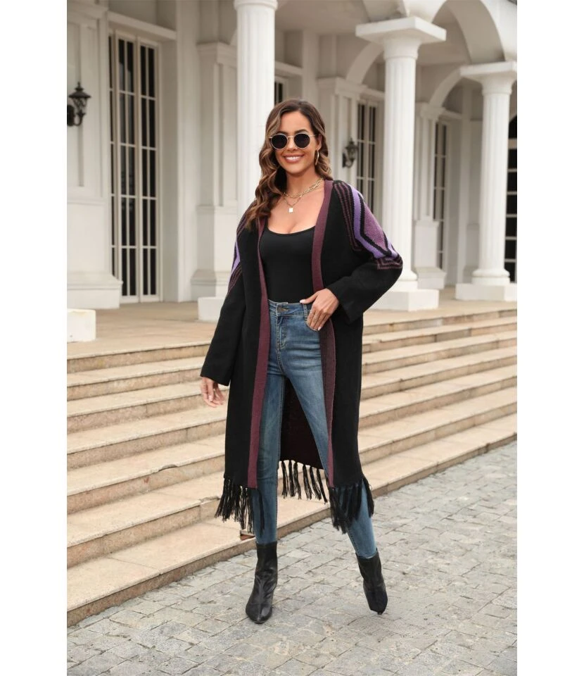Tassel Contrast Sweater Knit Fashion Cardigan Wholesale Women'S Top N4623070300167 2 Tassel Contrast Sweater Knit Fashion Cardigan Wholesale Women'S Top N4623070300167 - Image 2