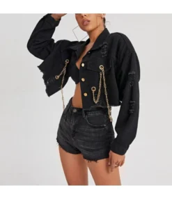Wholesale Chain Backless Denim Short Jacket SW180675