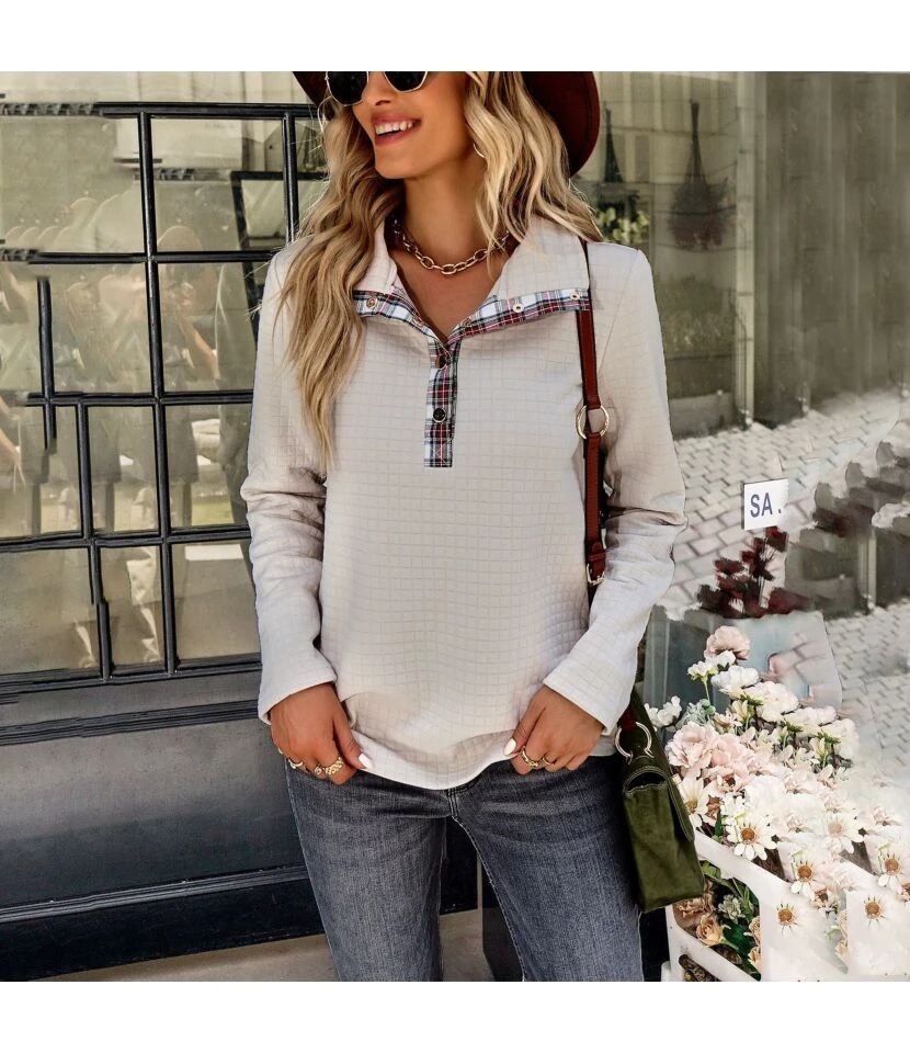 Fashion Casual POLO Neck Long Sleeve Splicing Sweatershirt Wholesale Women Clothing STN562366 7 Fashion Casual POLO Neck Long Sleeve Splicing Sweatershirt Wholesale Women Clothing STN562366 - Image 7