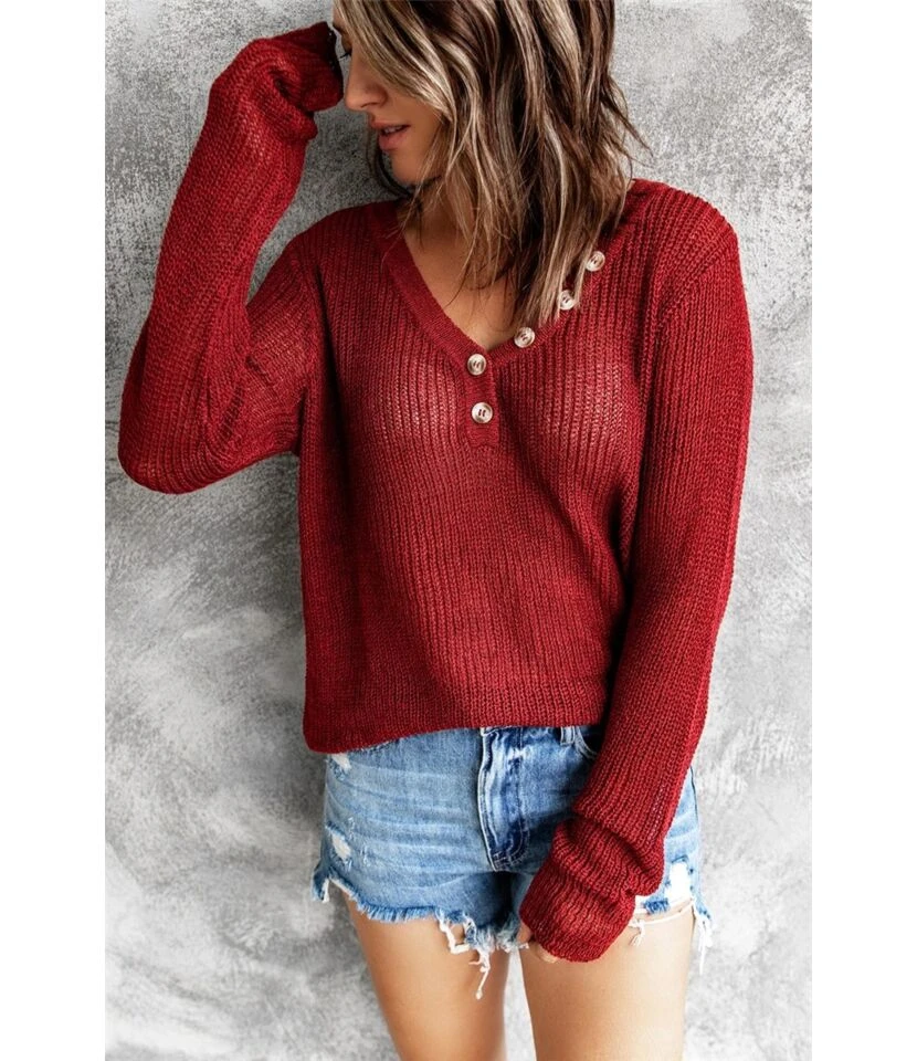 Wholesale Womens Knitted Sweater V Neck Long Sleeves Buttons SS180396 5 Wholesale Womens Knitted Sweater V Neck Long Sleeves Buttons SS180396 - Image 5