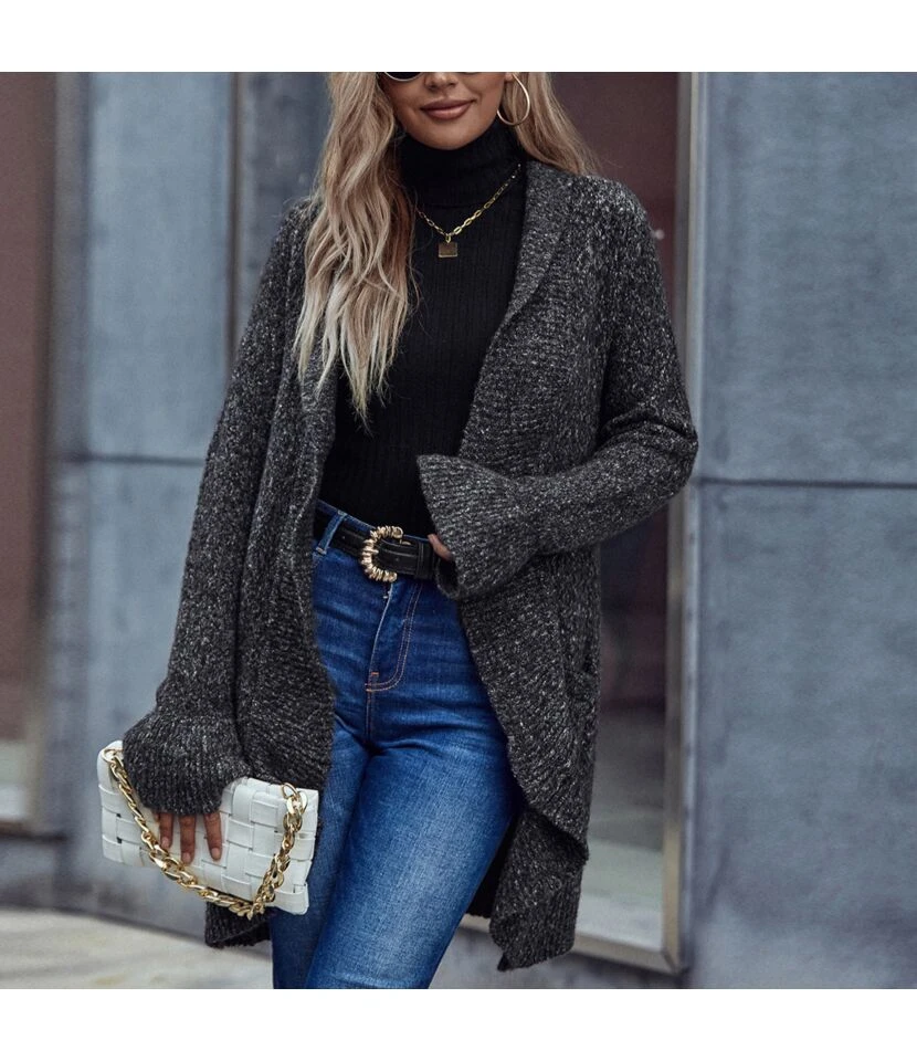 Ruffled Lapel Long Sleeve Loose Wholesale Cardigans Sweater SOU164286 1 Ruffled Lapel Long Sleeve Loose Wholesale Cardigans Sweater SOU164286