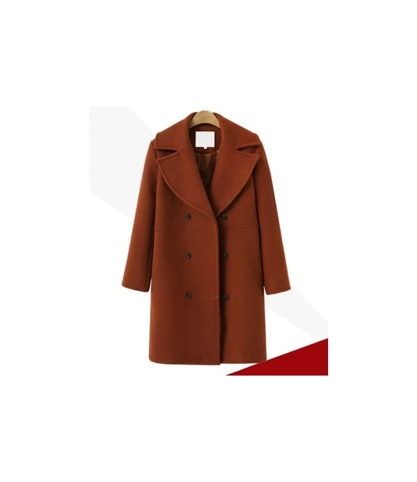 Elegant Lapel Thicken Coats Double-Breasted Long Sleeve Solid Color Loose Women Wholesale Coats SOU57033 3 Elegant Lapel Thicken Coats Double-Breasted Long Sleeve Solid Color Loose Women Wholesale Coats SOU57033 - Image 3